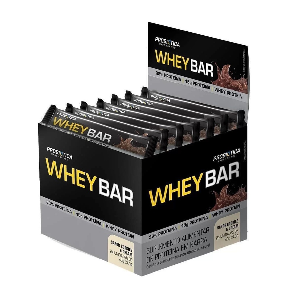 Whey Bar High Protein – 24 Unidades 40g Cookies & Cream – Probiótica