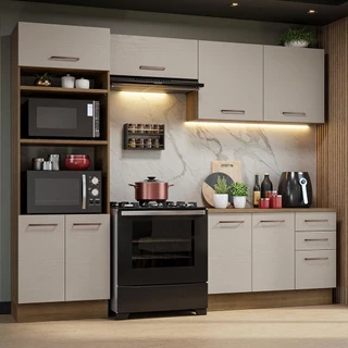 Armário de Cozinha Completa 270cm Rustic/Crema Agata Madesa 07 em Oferta na Shopee