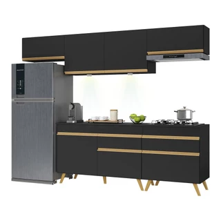 Cozinha Completa 5 peças com Leds MP2032 Veneza Up Multimóveis Preta