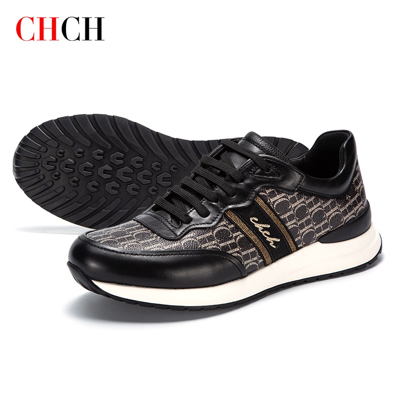 CHCH New Fashion Men Casual Shoes Man Black White PVC Couro De Vaca