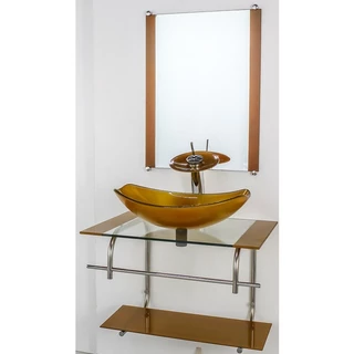 GABINETE DE VIDRO PARA BANHEIRO INOX 60CM CUBA OVAL CHANFRADA DOURADO REAL
