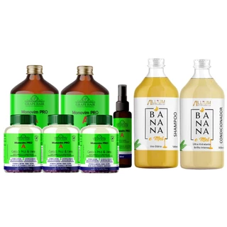 Kit Monovim Shampoo Máscara Tônico & 3 Capsulas + Shampoo e condicionador Banana e mel