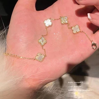 Pulseira De Luxo Leve De Quatro Folhas De Trevo Branco Cheia De micro-Incrustado De Diamante E Requintada Para Mulheres