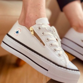 All Star Plataforma Preto com Zíper - Moda Brás