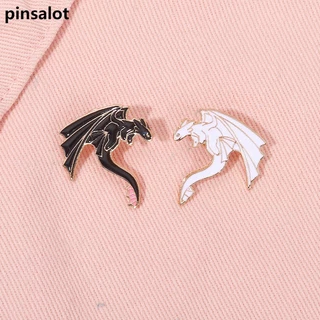 Esmalte Pterossauro Preto Dragões Brancos Levantamento Broches Lapela Metal Crachá Fantástico Animal Jóias Presente Para Crianças Amigas