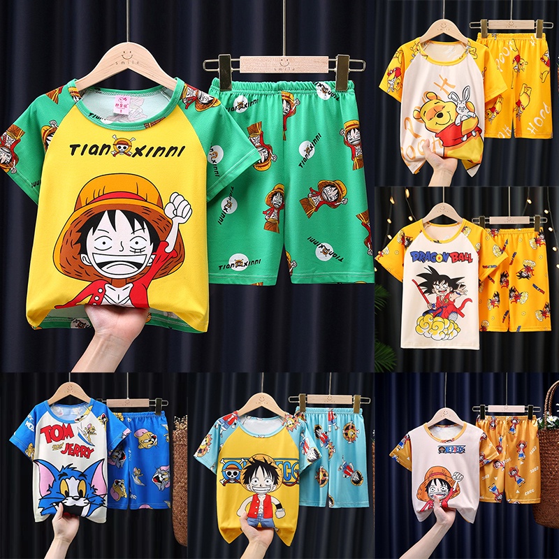 Pijama Infantil Dragon Ball One Piece Pajamas Para Menino Pijama De Verão Manga Curta Anime Sleepwear Crianças Conjunto De Roupa De Casa De Desenho Animado