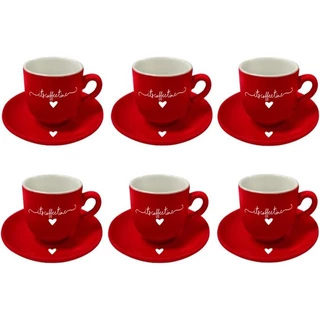 Kit Jogo 6 Xicaras com Pires Vermelha LAmour Porcelana 90ml
