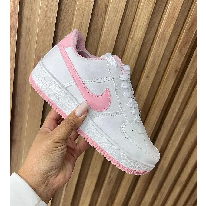 Tenis Nike Air Force Infantil Meninas Holográfico Branco Rosa 26 ao 33 ...