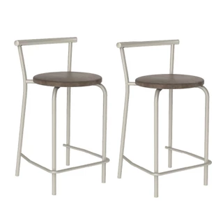 Conjunto 2 Banquetas 106 Tubo Prata Tecido Bege Carraro