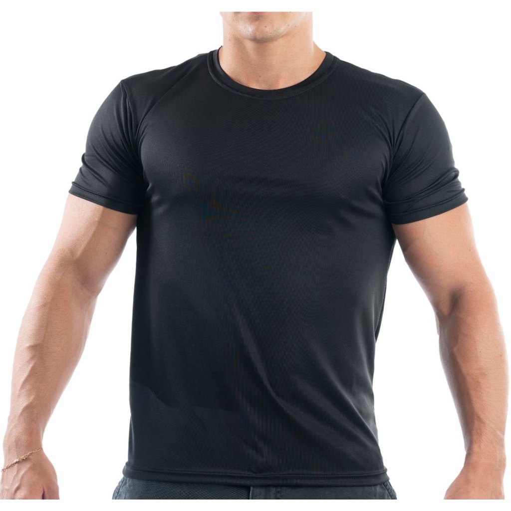 Camiseta Dry fit Masculina academia corrida casual 100% Poliester Preta