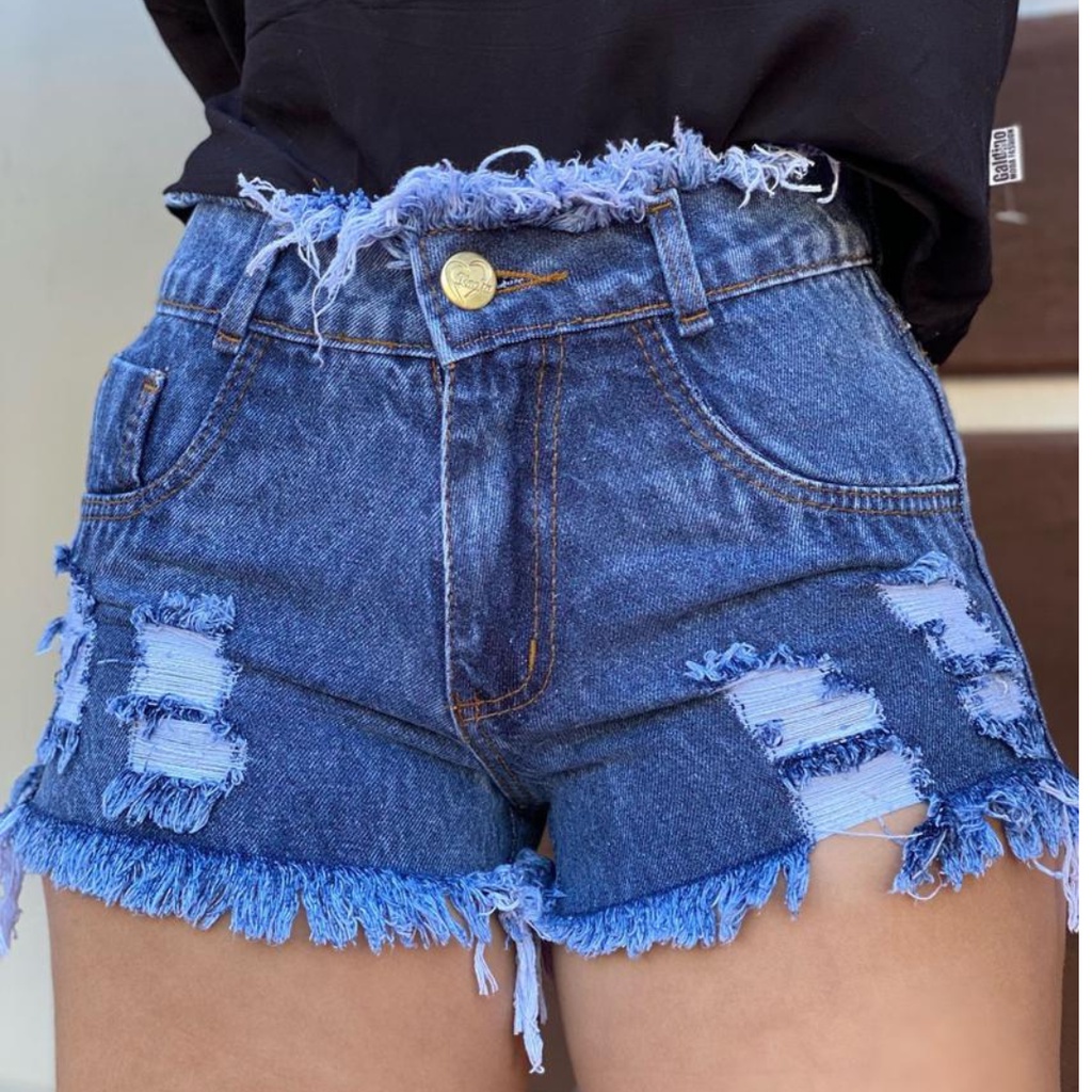 Short Feminino Barra Light Blue Desfiado Dobrado