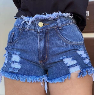 Short Feminino Barra Light Blue Desfiado Dobrado