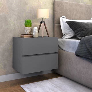 mesinha de cabeceira lateral para cama eros 45cm suspensa de parede flutuante com 2 gavetas