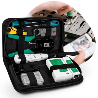 Kit Ferramentas de Rede Informática Testador Cabo Rede Alicate Crimpar Estojo Rj45 Lan Ethernet