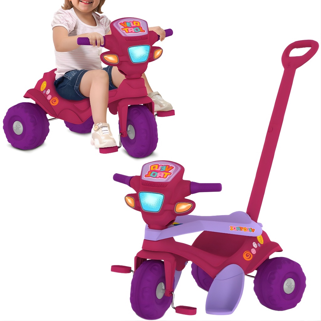 Triciclo Mototico Passeio Pedal Rosa 693 Velotrol Infantil Motoca Totoca  Tico Ticocom Haste Empurrador Criança Menina