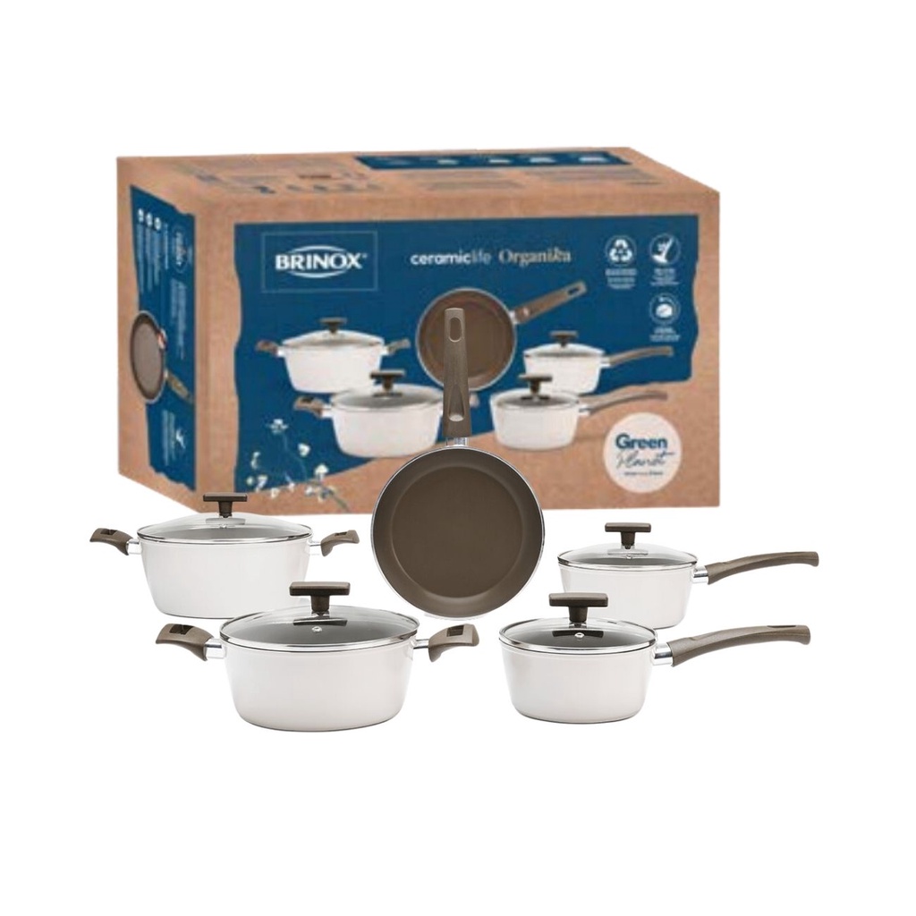 Jogo Panelas Indução Ceramica Life Organika Brinox Kit 5 Pçs