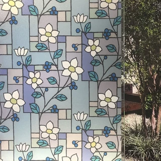Adesivo Sem Cola Janela Vidro Jateado Vitral Flores 200x60cm
