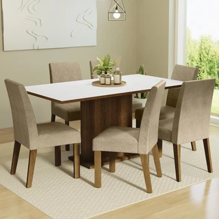 Conjunto Sala de Jantar Mesa Tampo de Madeira 6 Cadeiras Rustic/Branco/Imperial Renata Madesa em Oferta na Shopee