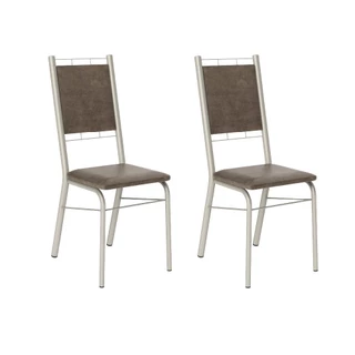 Conjunto 2 Cadeiras 1724 Tubo Prata Tecido Bege Carraro