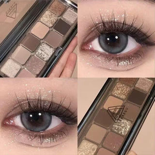 Maquiagem De Beleza/12 Cores Paleta De Sombras/Lantejoulas Peroladas Brilhantes Finas Cimento Marrom Café Cor Dos Olhos