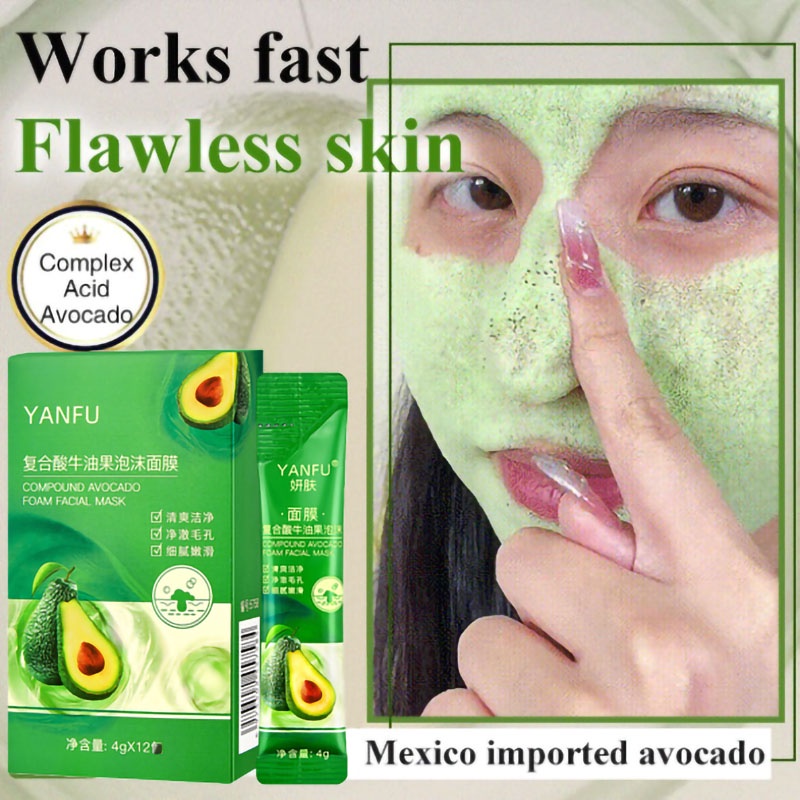 12pcs/1Box Máscara Facial Composta De Bolha De Abacate Limpa Poros Hidratante De Espuma Controle De Óleo E De Lama De Encolhíveis