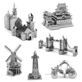 Montagem Em 3D De Quebra-Cabeças Metálicos Modelo DIY Jigsaw Architecture Triumphal Arch Dutch Windmill Paris Tower Lighthouse