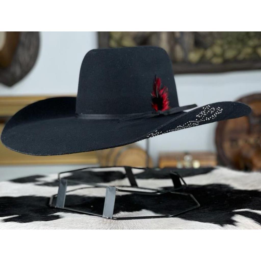 Chapéu Country Pralana Champion Strass Aba13 Preto Carneira de Couro ...