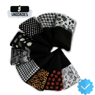Kit 5 Panos de Prato Premium Flanelado Barrado PRETO - Variados