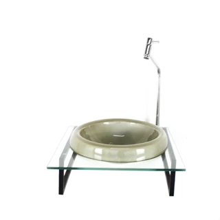 GABINETE COM CUBA DE VIDRO CHAPEU 10MM CHAMPANHE COM TAMPO 40CM INCOLOR