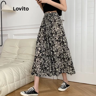Lovito Saia Básica Floral Casual para Mulheres LNE10053 (Multi-Cor)
