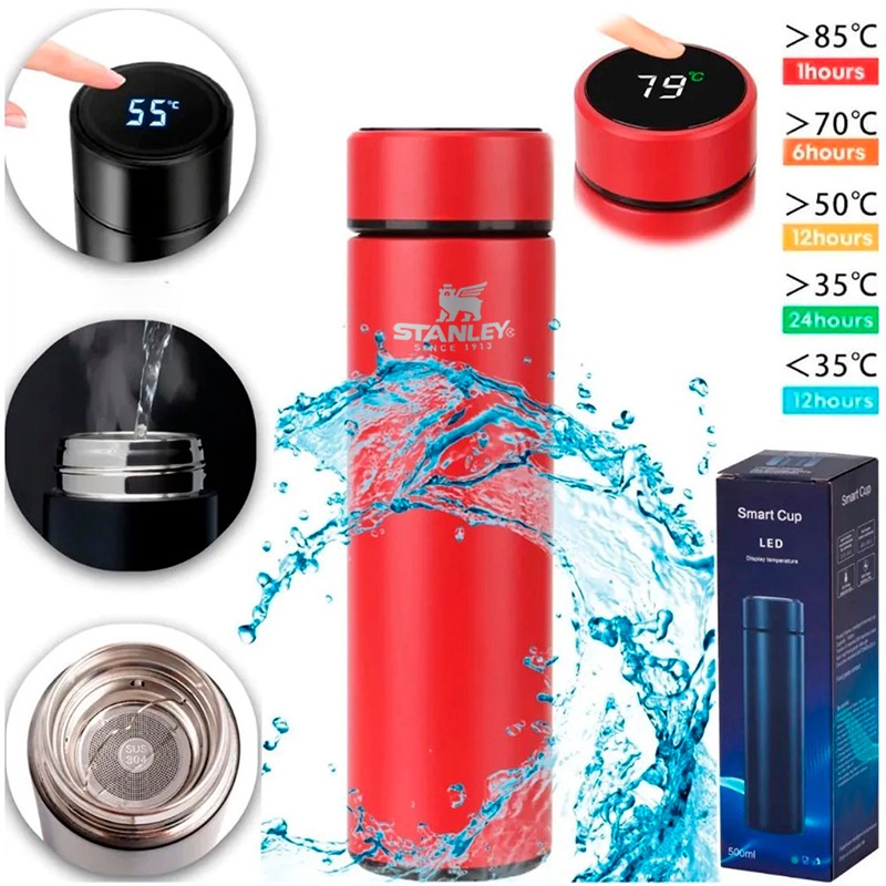 Garrafa Térmica Inteligente Sensor De Temperatura Digital Led Café Água Quente Gelado