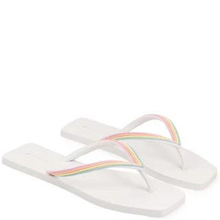 Rasteira Pvc Branca Miçangas Candy Color