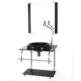 GABINETE DE VIDRO 40CM INOX MARMORE PRETO COM TORNEIRA METAL CROMADA