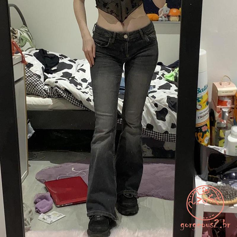 Lindo-Mulheres-Calça Alta Baggy Jeans Y2K Coreano Fashion Roupa De Rua ...