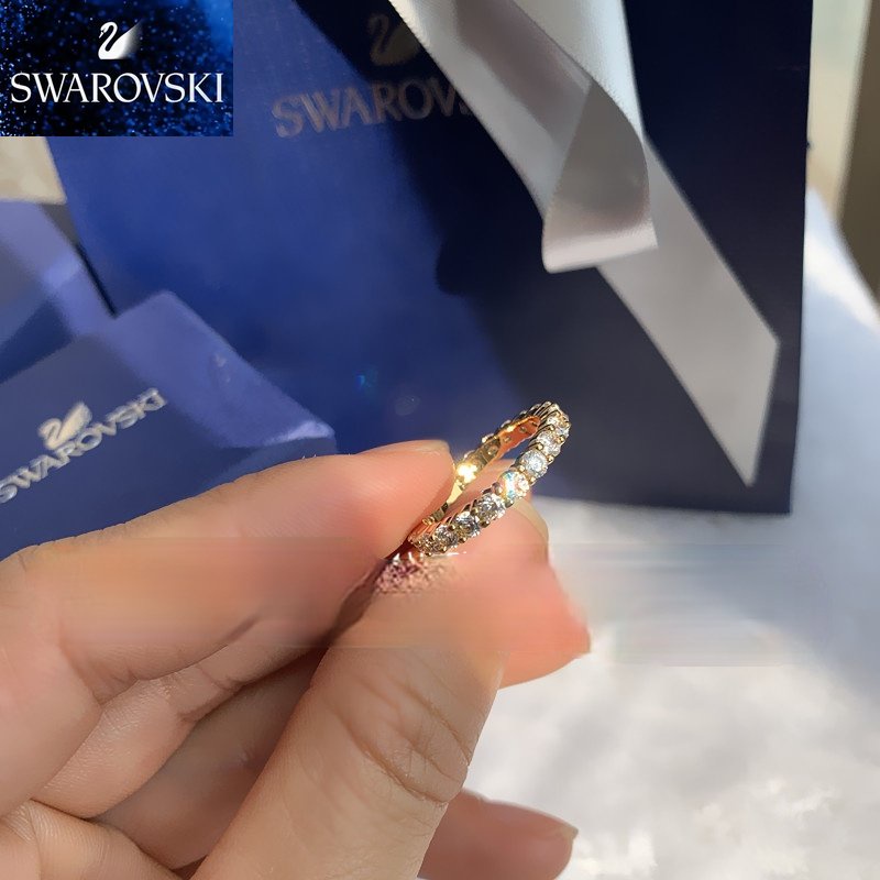 Swarovsk_i Anel De Jóias De Cristal Prata Clássico Moda Clássica Casamento  Com Cauda De Diamante Completo w871