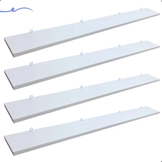 Kit 4 Prateleira Branca 100X10 + Suporte Flutuante Mdf Organizadora Decoração Cozinha Banheiro Sala