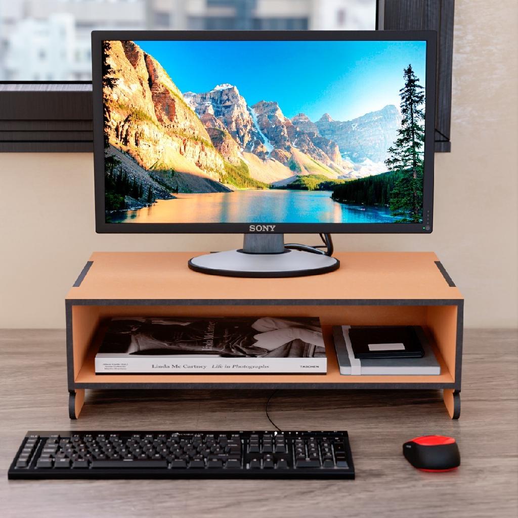 Organizador De Mesa Suporte Base Para Monitor Com Divisórias