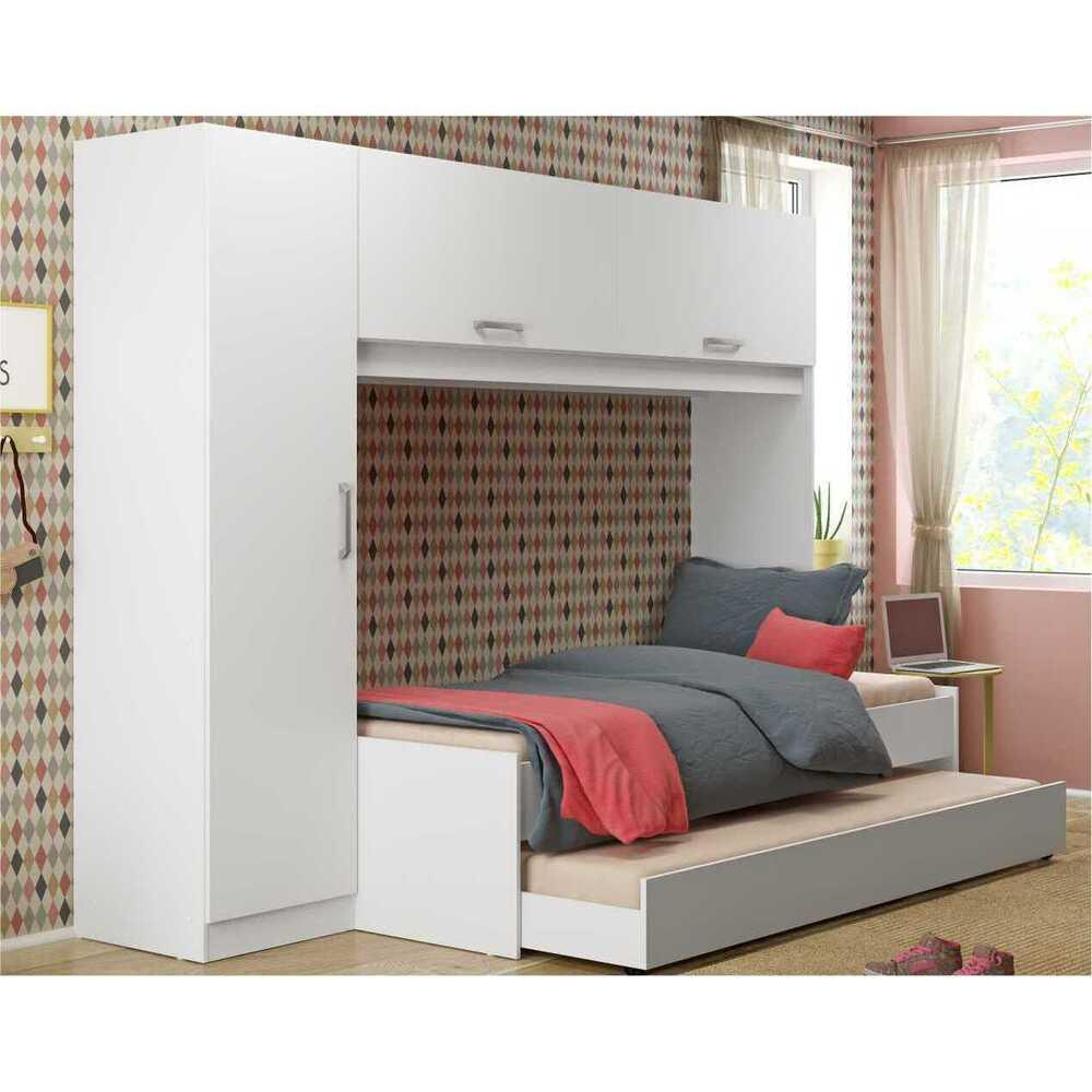 Bicama com Guarda-Roupa/Roupeiro para colchão 88 x 188 cm Multimóveis Branca