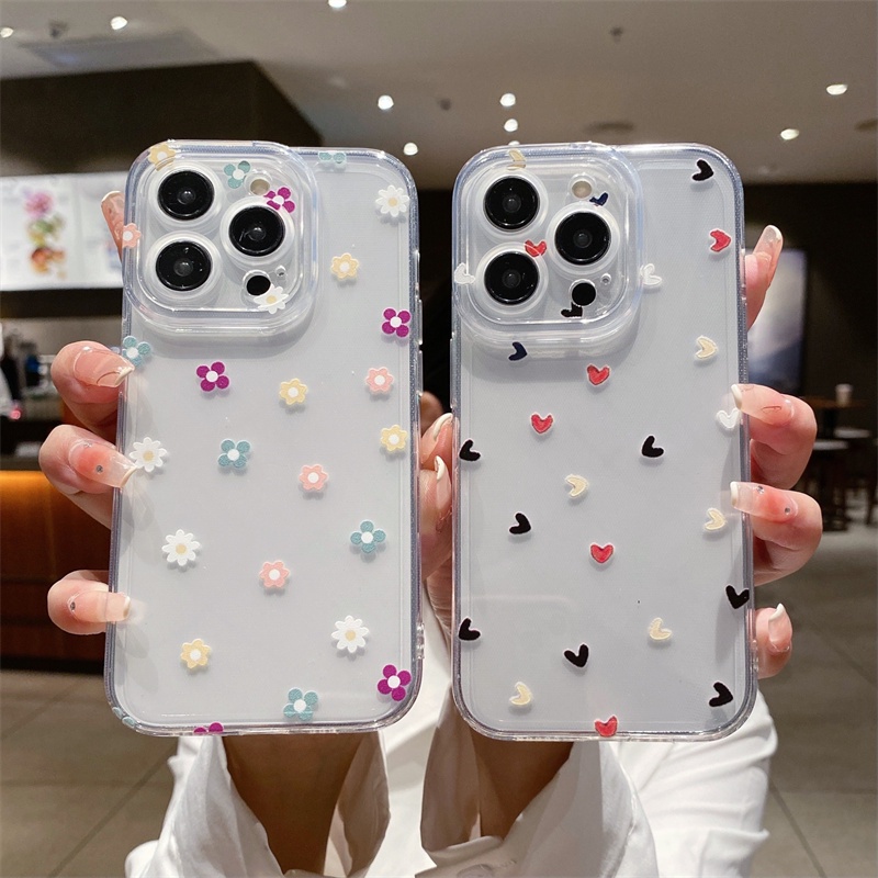 Capa Para Samsung Galaxy A52 A52S A53 A33 A23 A30 A31 A32 A50S A51 A71 A72 Caixa De Telefone Olhos De Anjo Amor Margarida Coração Macia Transparente TPU Quadrado Proteção Total