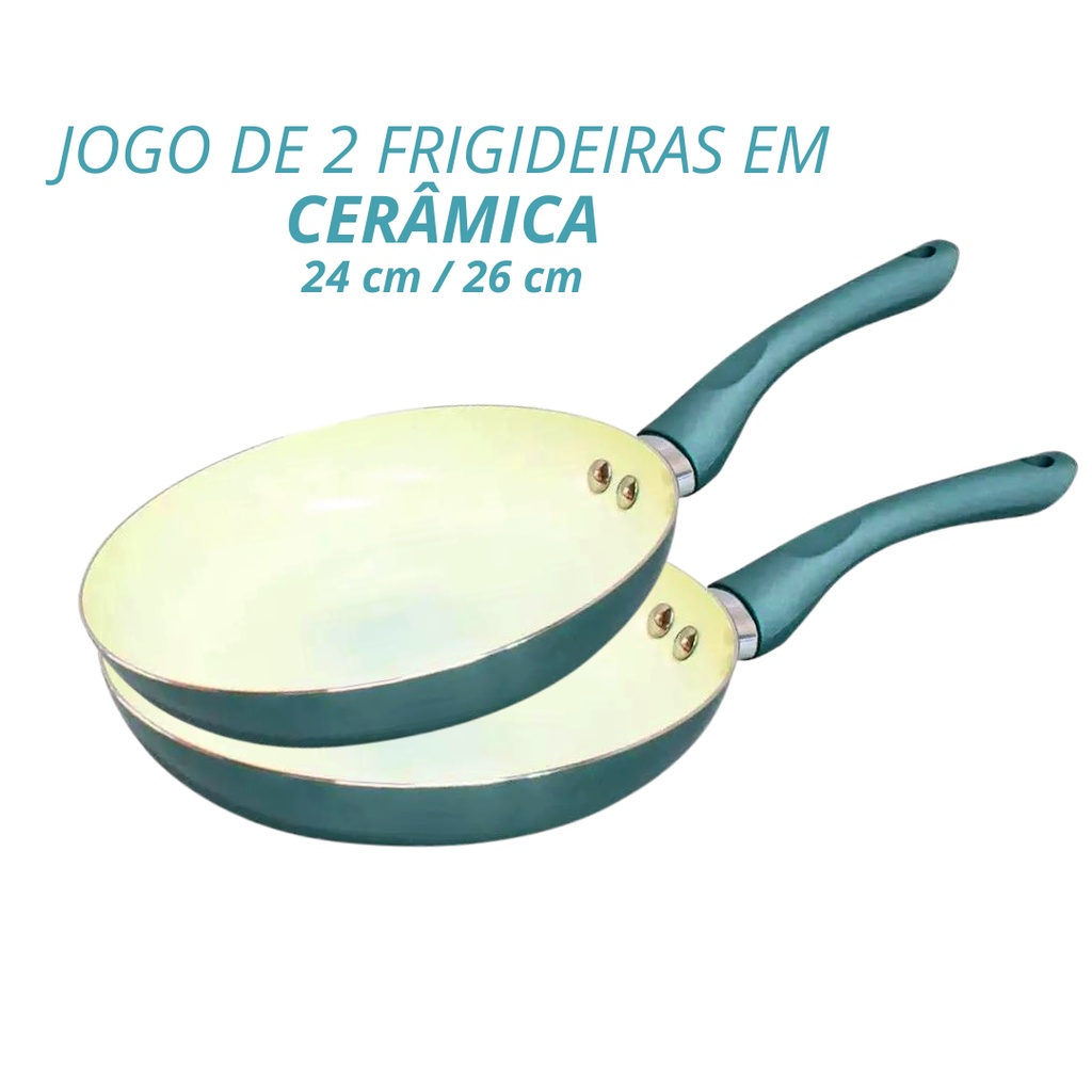 Jogo 2 Frigideiras Antiaderente Cerâmica 24 Cm 26 Cm Azul Casambiente