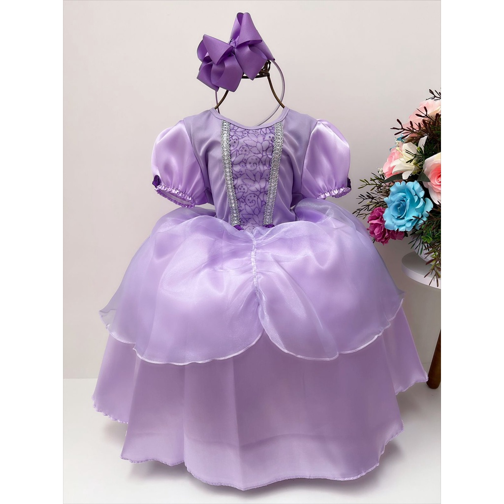 Vestido festa infantil sereia lilás menina princesa sofia - MENINA