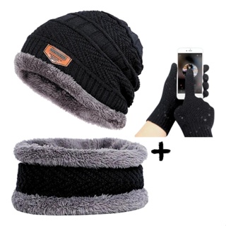 Kit Frio Touca de Frio Pelinho Premiun + Luva Touch Celular + Cachecol Echarpe Protetor de Pescoco