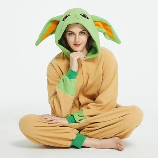 Yoda Elfin Flannel Cartoon Animais De Flanela Pijamas Casais De Uma Peça Roupas De Casa