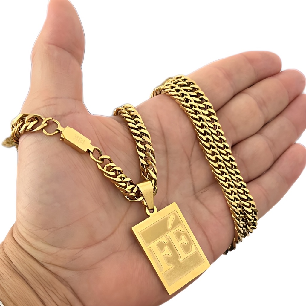 Corrente Masculina Grossa + Pingente Força Fé Banhado a Ouro 18k ...