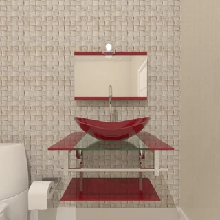 Gabinete de Vidro Banheiro 60cm Inox Vermelho Cereja