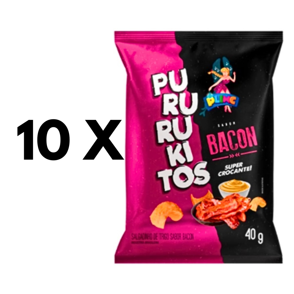 Kit Chips Pururuca Sabor Bacon PLINC - 10un De 40g Cada | Shopee Brasil