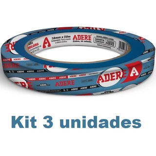 Kit com 3 Fita Crepe Azul Pintura Imobiliaria Parede 18MM X 50M Adere