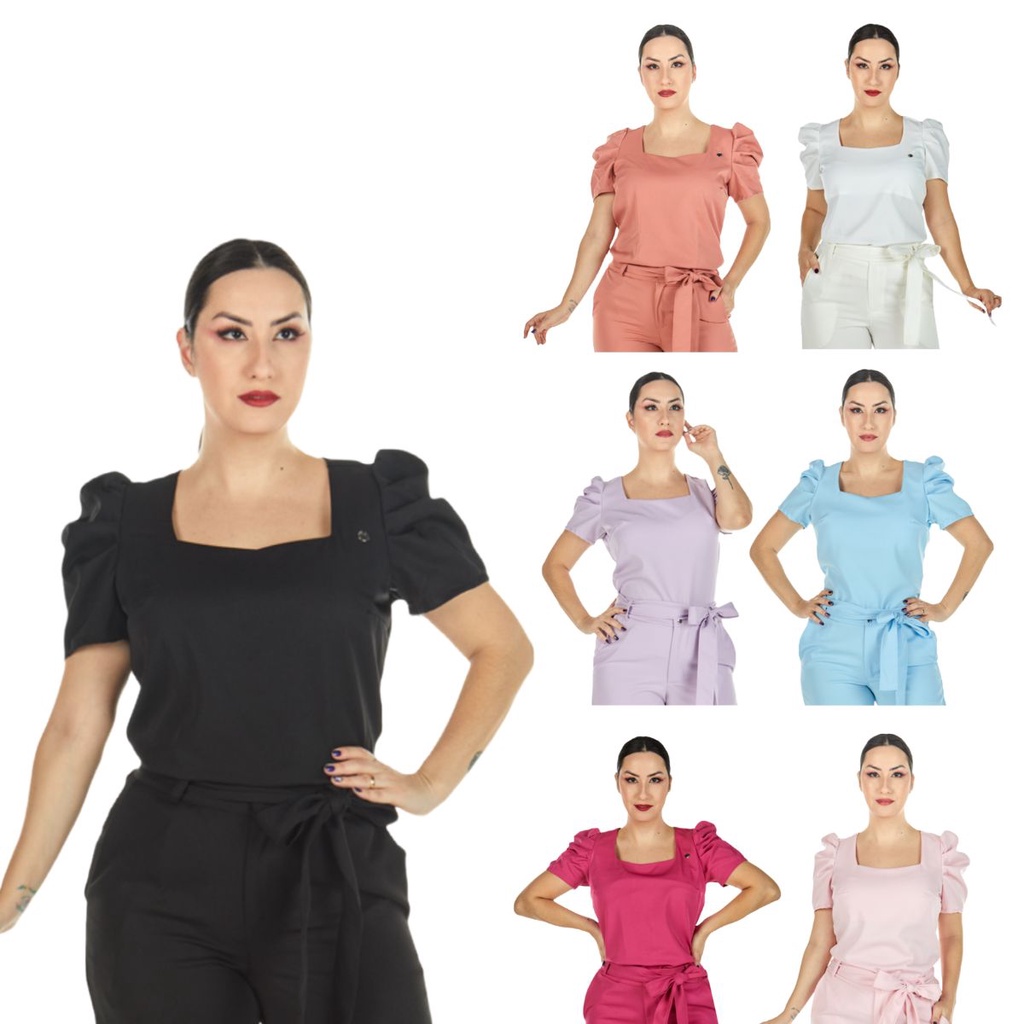 Blusa Scrub Manga Bufante Princesa Uniforme Feminino