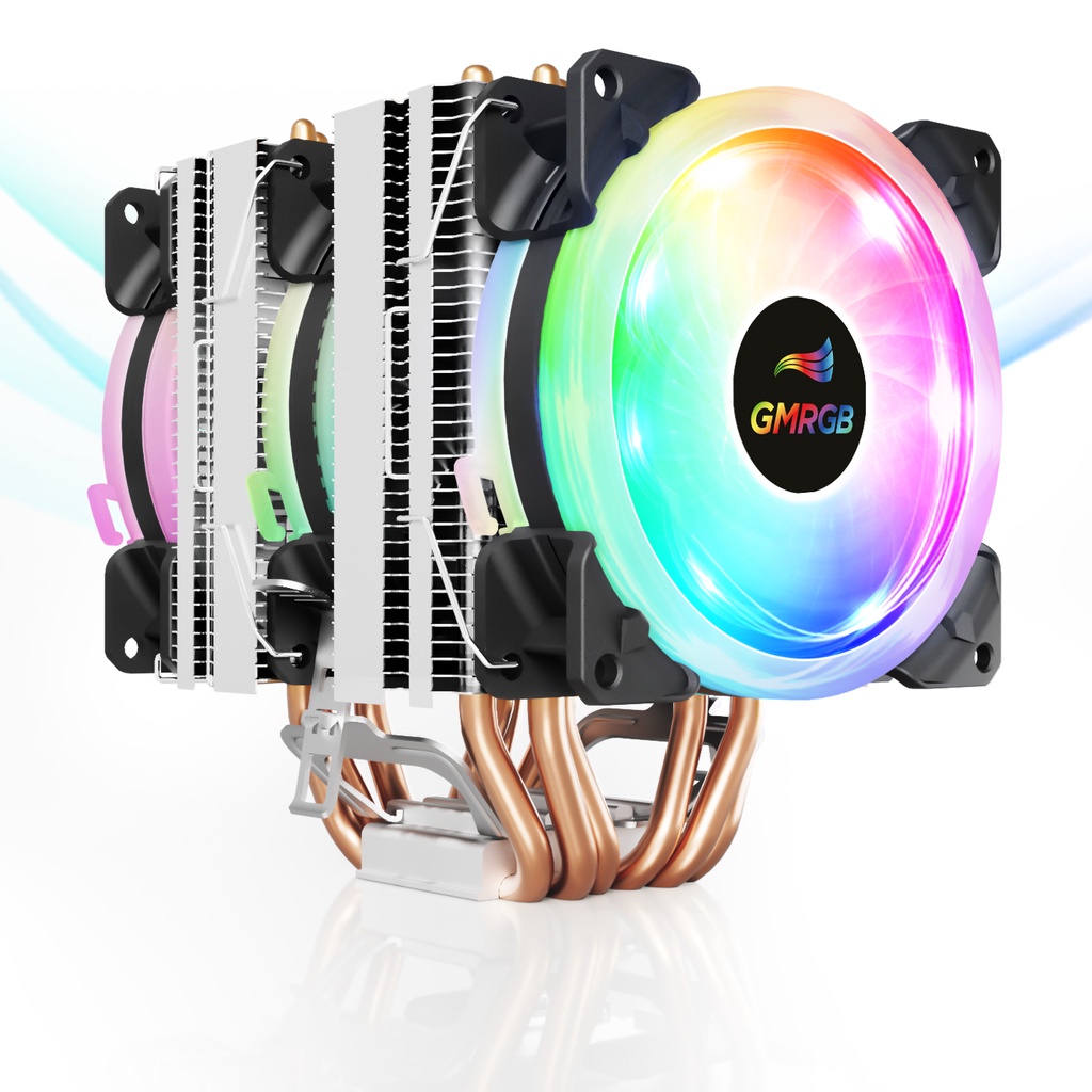 (com pasta termica) GMRGB 6 tubos de calor CPU Cooler 4 pinos PWM RGB ...
