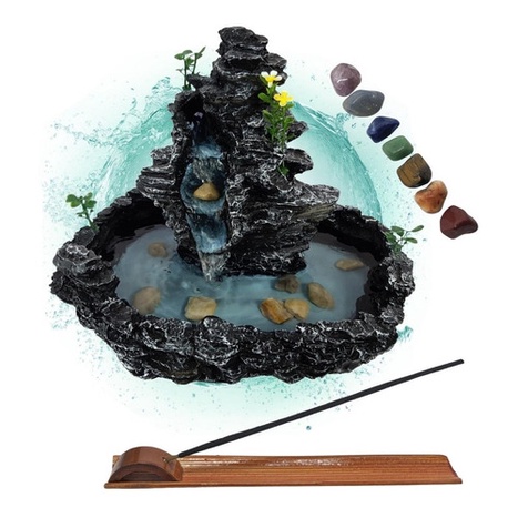 Fonte Água De Mesa Incensário De Bambu Pedras 7 Chakras